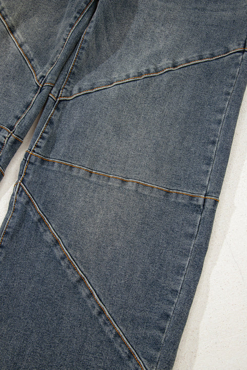 High Rise Exposed Seam Wide Leg Denim Jeans